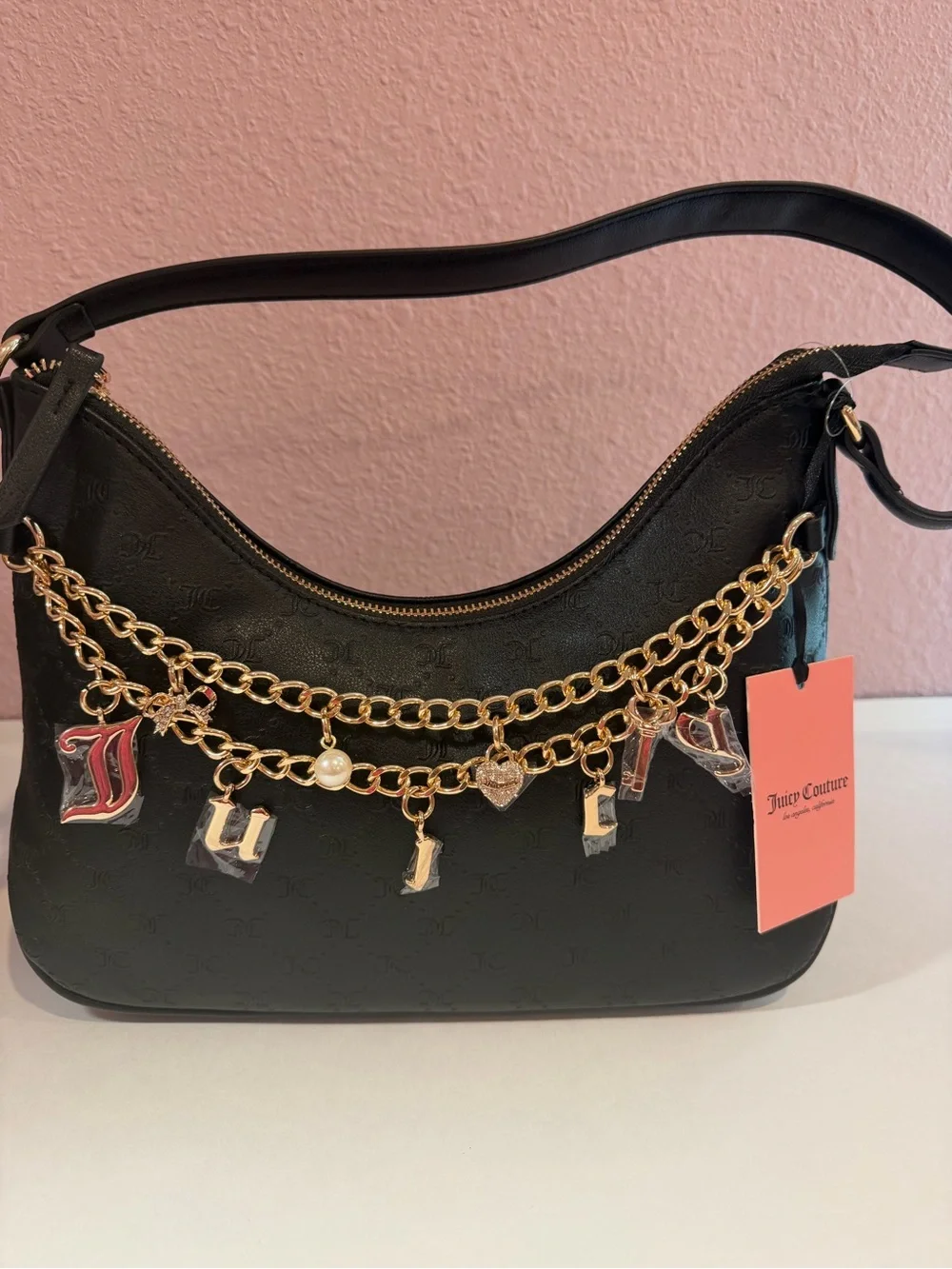 Juicy Couture Sprinkle Of Juicy Black Hobo Bag Charm Purse and Wallet NEW w TAGS